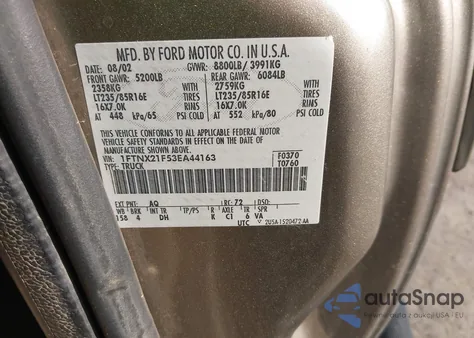 2003 Ford F-250 Lariat/Xl/Xlt from USA, damaged, VIN 1FTNX21F53EA44163